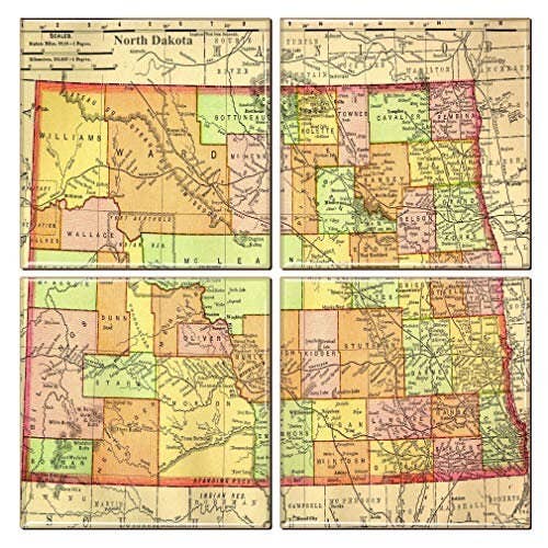 North Dakota Coaster of Vintage Map (Set of 4) for wholesale by City Souvenirs