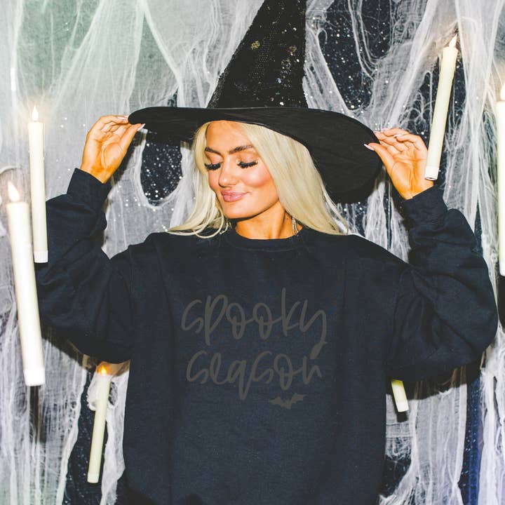 Spooky Season Monochromatic Black Crewneck Sweatshirt for wholesale by Hello Delilah