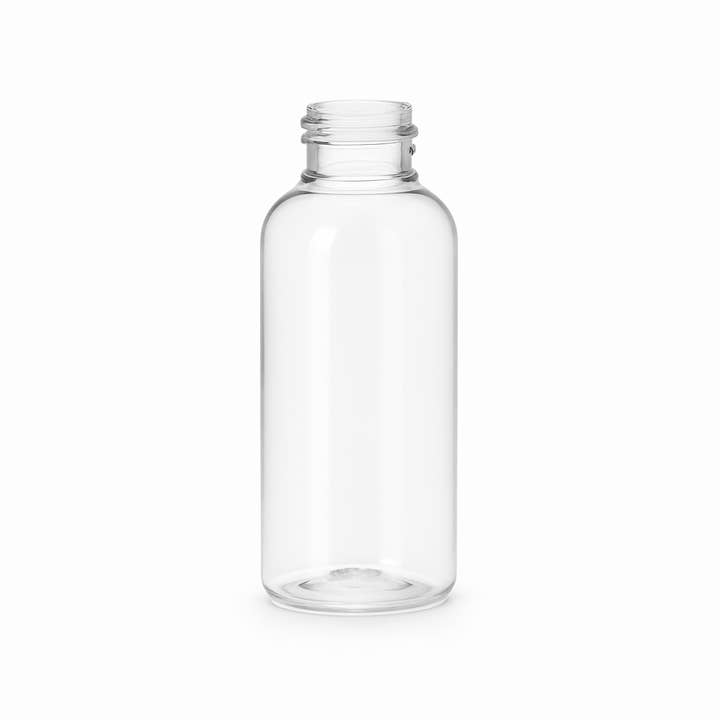 AfroCosmetics & Culture - Wholesale Travel container - 2 oz Clear PET Cosmo Round Bottle with Black Ribbed Cap1