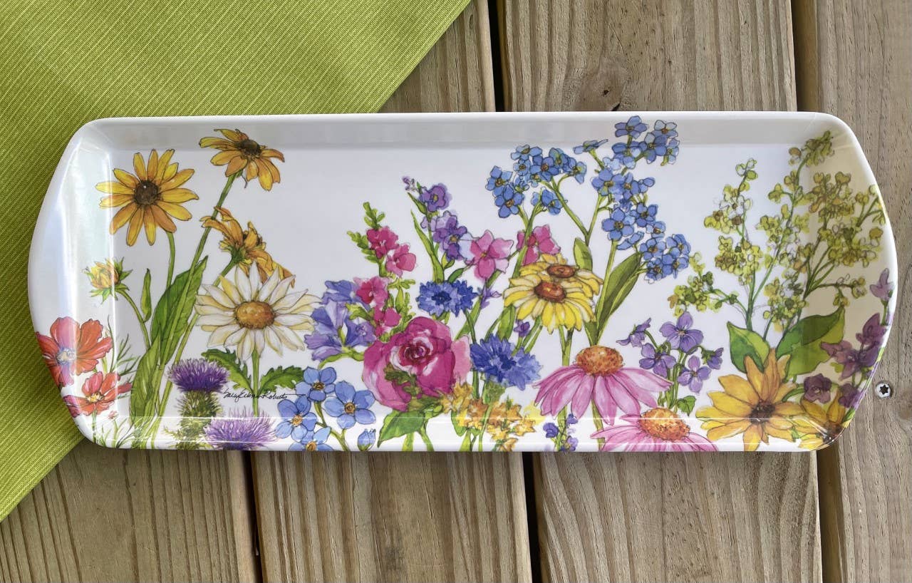 Bamboo Table - Wholesale Serving Tray - Wildflower Floral Garden Bread/Appetizer Loaf Tray7
