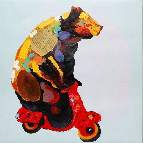 Brun Bjørn på Vespa | Håndmalet olie på lærred | 50x50cm. Indrammet. for engroshandel hos Fun Animal Art