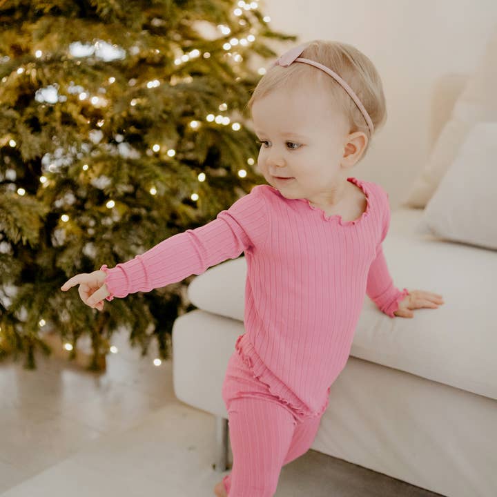 Shirring Real Peach Modal Girls Long Sleeve PJs-C for wholesale by Vaenait Baby