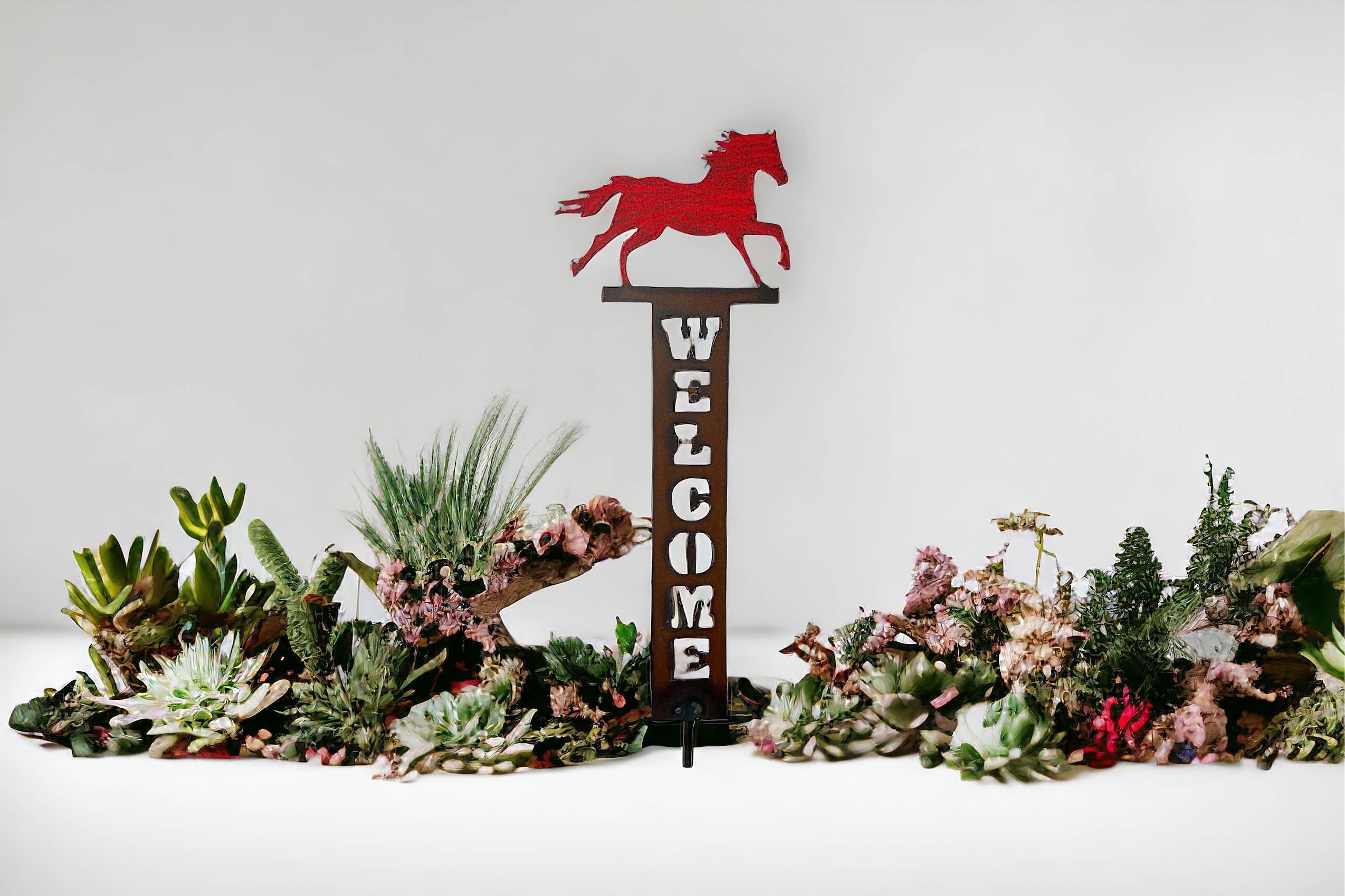 Whimsies – Estaca de jardim/relva por atacado – Cavalo bem-vindo sinal jardim estaca decorações ocidentais Farm eco2