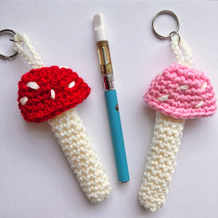 The Cozy Tangerine - Wholesale Keychain – Women's - Mushroom Keychain | Crochet Lighter & Chapstick Holder15