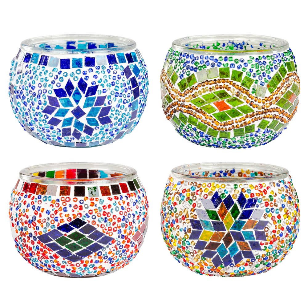 Benjamin International – wholesale Candle holder – ASSORTED MOSAIC GLASS TEA LIGHT/VOTIVE CANDLE BURNERS1