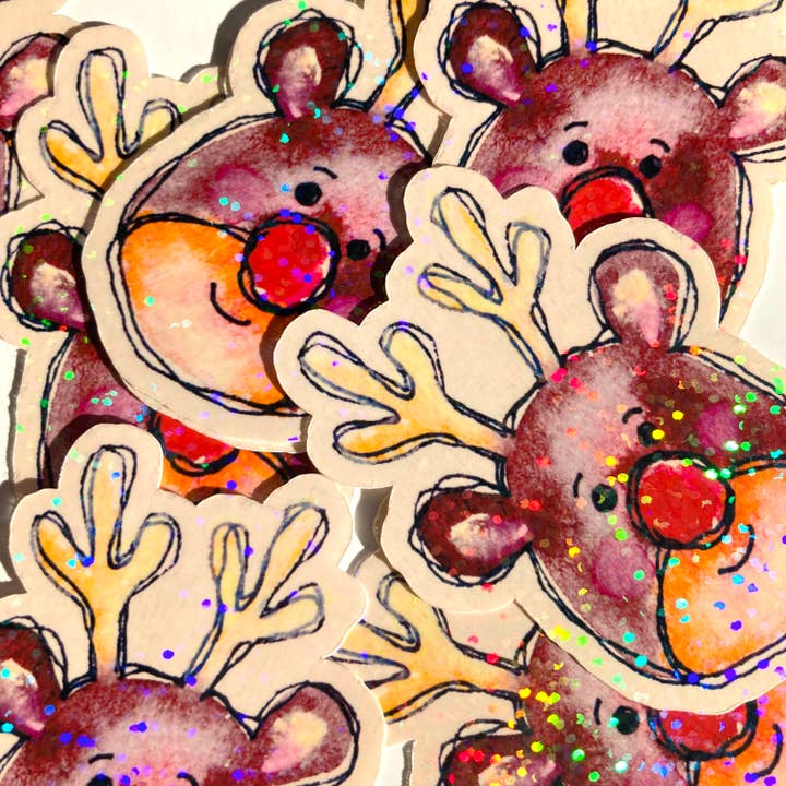 Waterdichte sticker met rendier met rode neus van Rudolph the Red Nosed voor wholesale door stickersbyjodi