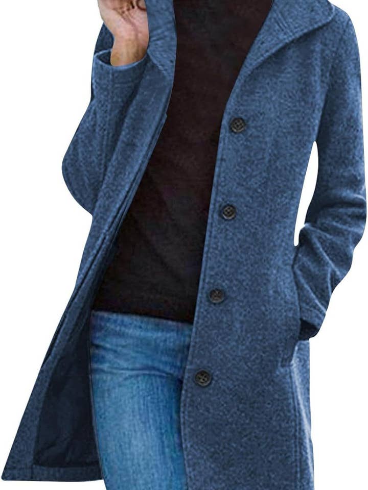 Rosa Clothing - Wholesale Coat - Women's - Classic Lapel-Collared Button-Down Coat5