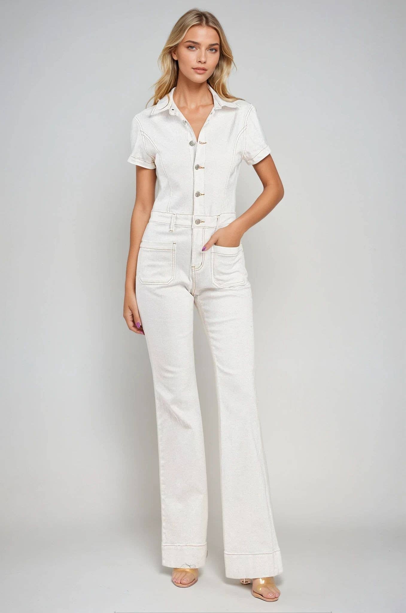 WISTERIA LANE - Wholesale Jumpsuit - Women's - BELLBOTTOM DENIM JUMPSUIT - 4330 LIGHT DEN  5