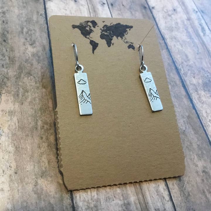 Mountain and cloud textured rectangular earrings for wholesale by Jamie Haley Designs