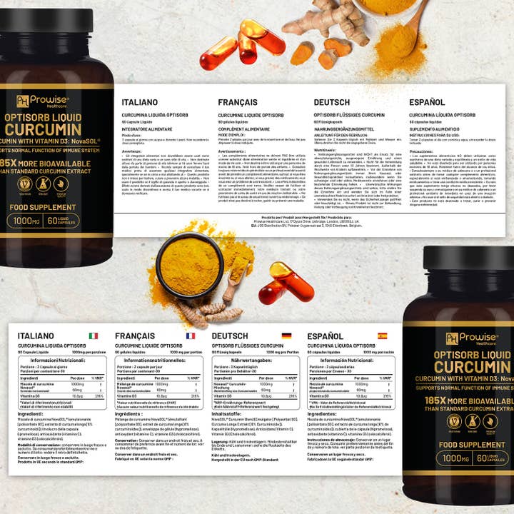 Prowise Healthcare - Vente Supplément oral/vitamine - Optisorb curcumine liquide avec vitamine D - 60 capsules | Prowise Healthcare2