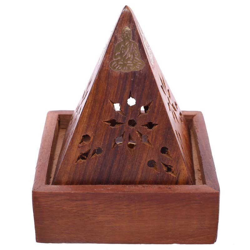 Puckator Ltd - Wholesale Incense Holder - Sheesham Wood Pyramid Incense Cone Burner Box with Buddha2