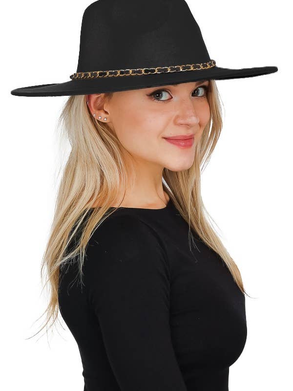 Sombrero ranchero de ala ancha con cadena dorada sintética para venta al por mayor de Cap Zone