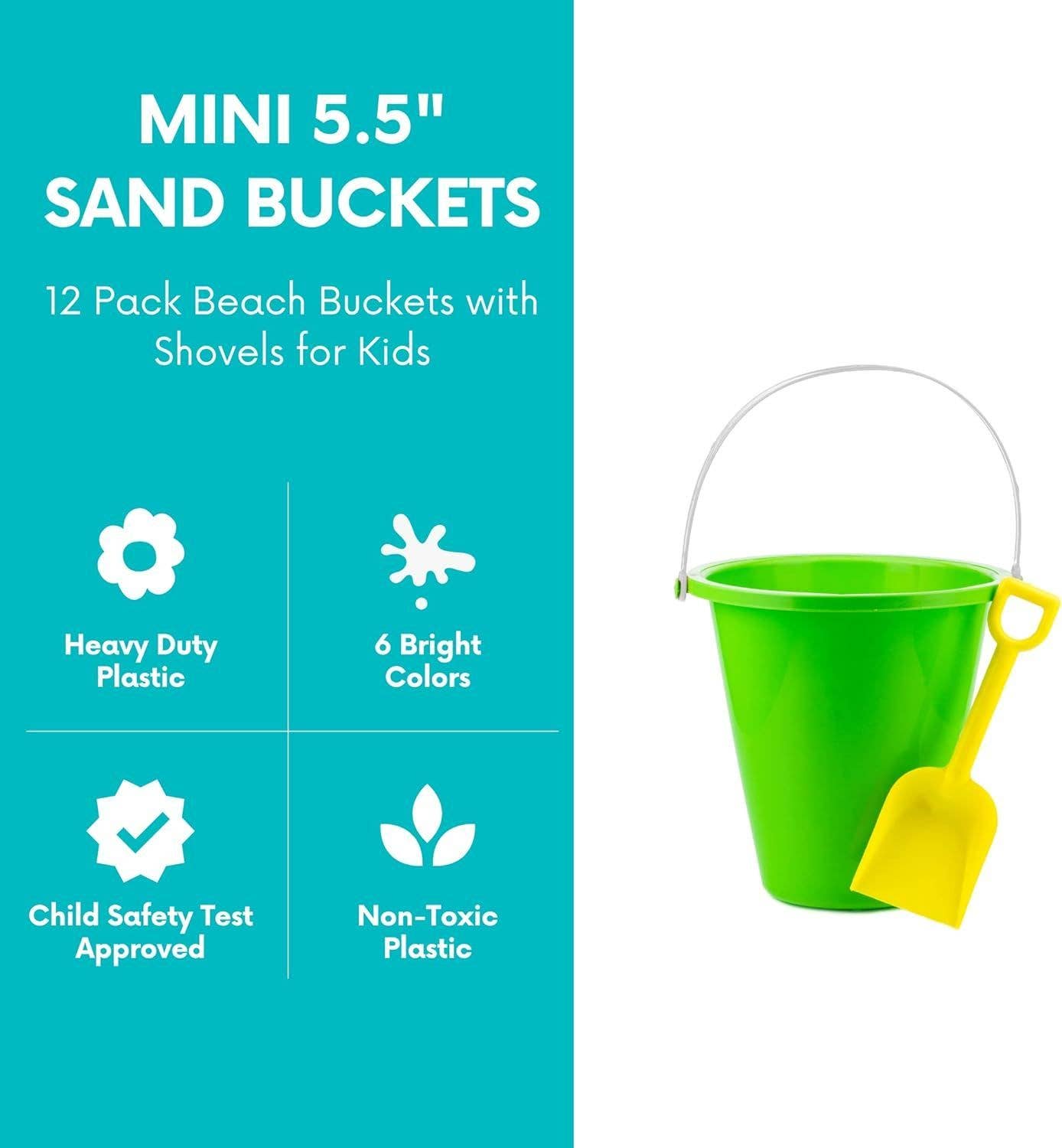4E's Novelty - Wholesale Beach/Pool Toy - Kids & Baby - 12-Pack 5.5" Sand Buckets & Shovels - Beach/Party Toys6