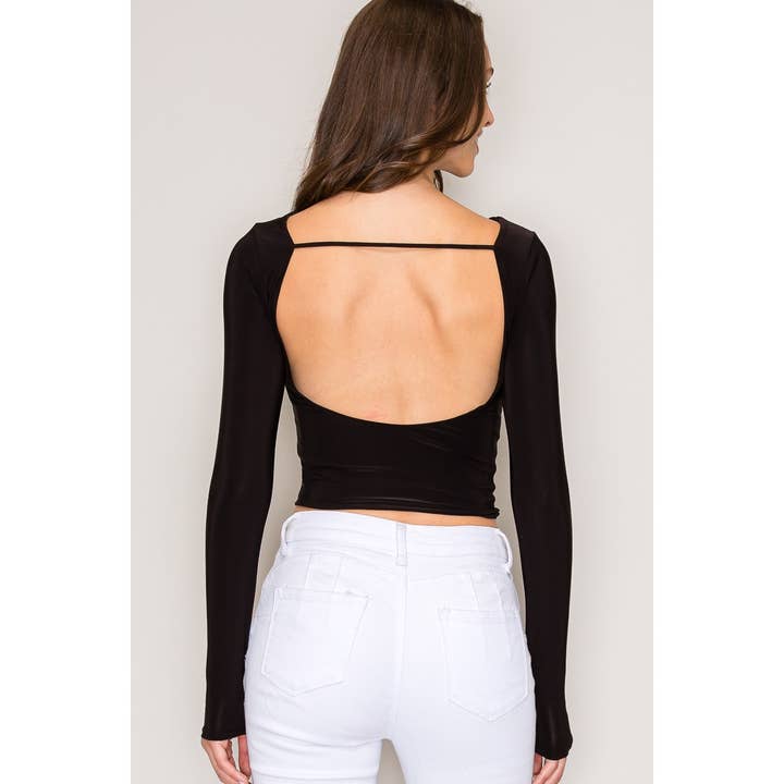 Backless Double Layer Long Sleeve Venezia Knit Top for wholesale by Popular 21
