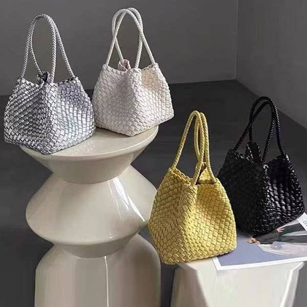 Solid Color Split-Joint Woven Bags Handbags for wholesale by Basis Fancy