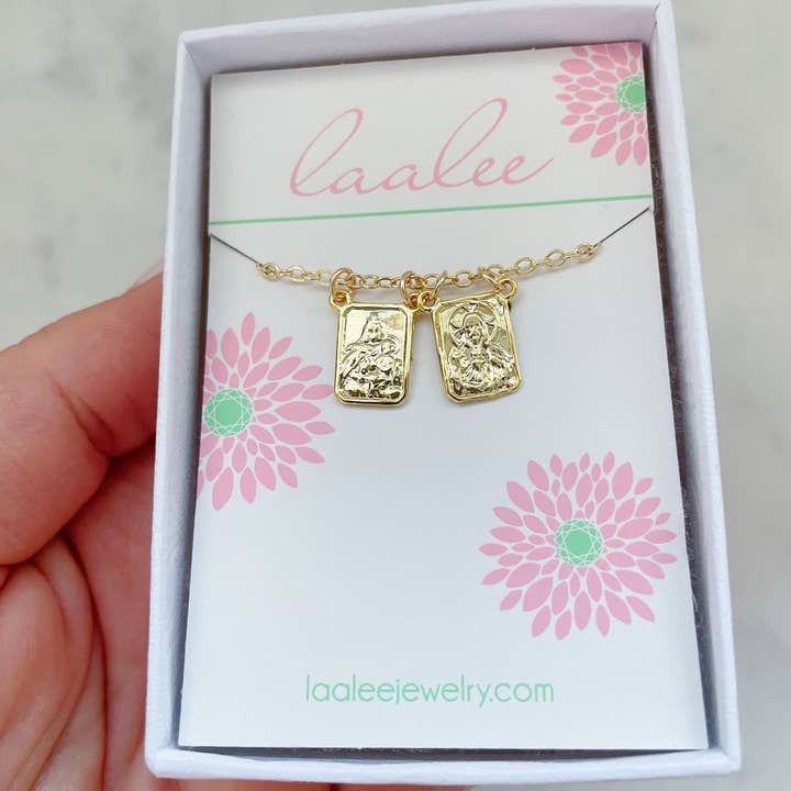Laalee Jewelry - Wholesale Pendant/Charm Necklace - Gold Scapular Necklace Jewelry, Mary Catholic Religious Gift