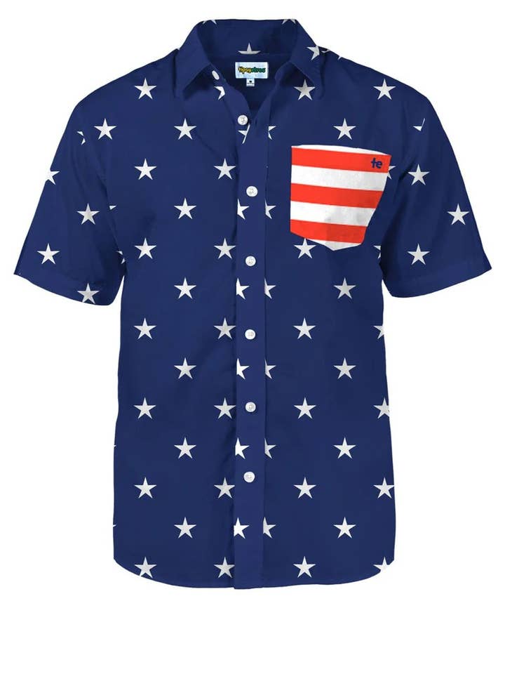 Old Glory Button Down - Men's American Flag Hawaiian Shirt for wholesale by Tipsy Elves