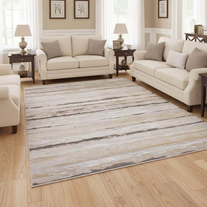 LOOM & LUXE Collection 5X7 Brown /Striped Non-Shedding Living Room Bedroom Dining Home Office Stylish and Stain Resistant Area Rug for wholesale by HOMYCASA DESIGN INC