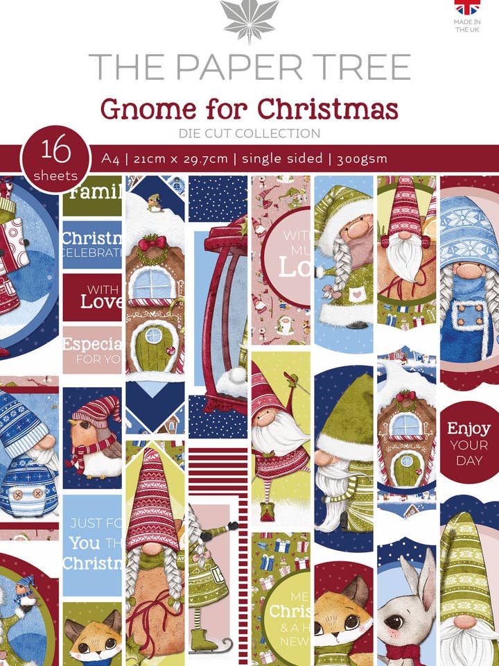 The Paper Tree Gnome for Christmas A4 Die Cut sheets for wholesale by Ecstasy Crafts Distributing