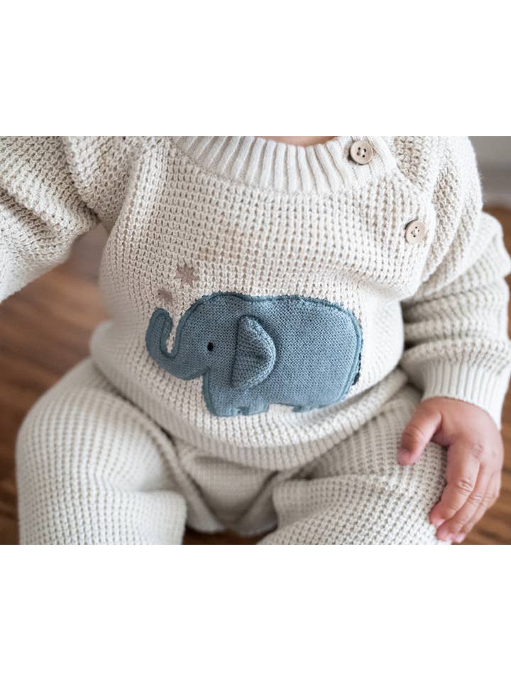 Stone Elephant Jacquard Knit Baby Jumpsuit (Organic) for wholesale on Faire