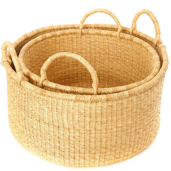 Swahili | AFRICAN MODERN - Wholesale Basket - Set of Two Natural Woven Grass Floor Baskets