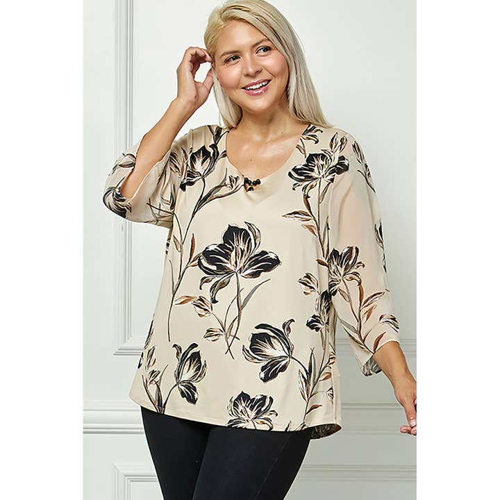 BLUSE MIT JUWELENKRAGEN UND BLUMENMUSTER IN ÜBERGRÖSSE für den Großhandel von Winslow Collection