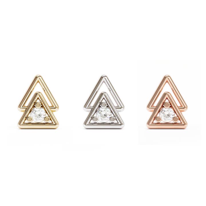 Extrémité filetée à double triangle en or 14 carats et diamant pour la vente par Umanative Design