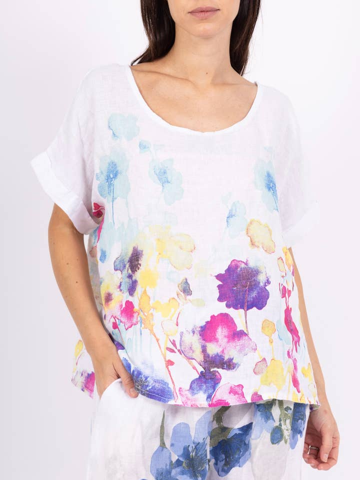 PRINTED TOP IN LINEN WITH PATTERN 01332 A for wholesale by LINEN & COTTON HOUSE