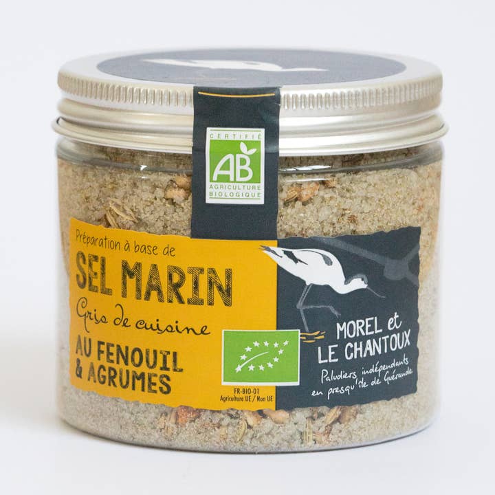 Guérande IGP salt with organic fennel and citrus - 150 g box for wholesale by L'atelier du sel - Morel & Le Chantoux
