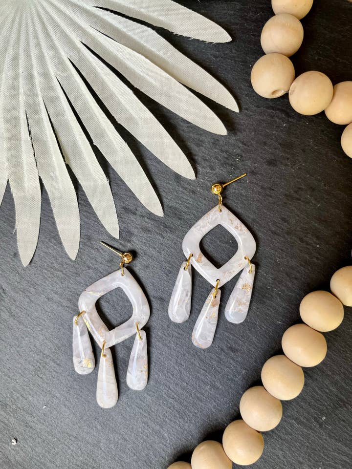 Bridal White Crystal Polymer Clay Earrings for wholesale by Clay + Clover Earring Co.