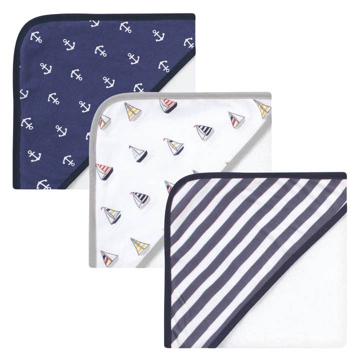 Hudson Baby Cotton Rich Hooded Towels, Captain for wholesale by BabyVision