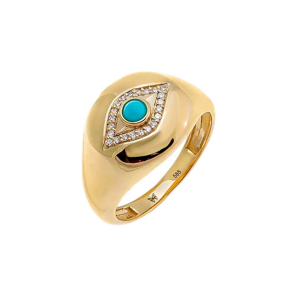 Diamond Evil Eye X Turquoise Signet Pinky Ring 14K for wholesale on Faire0