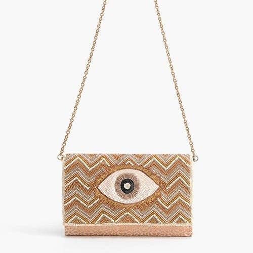 MiMi Wholesale - Wholesale Clutch Bag - Women's - AB22575 Rose Gold Evil Eye Beaded Clutch