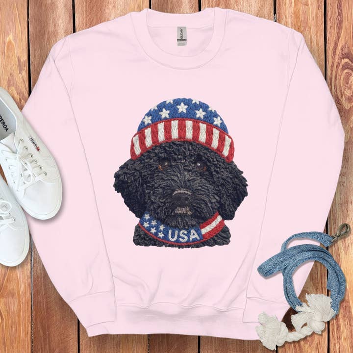 Patriotic Black Goldendoodle Sweatshirt for wholesale by Puppy Jo