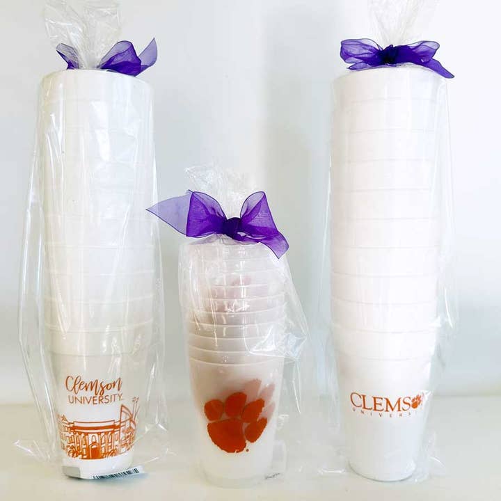 Two Funny Girls - Wholesale Disposable Cup - Foam Cup - Clemson University/Tiger Paw (10 ct bag)