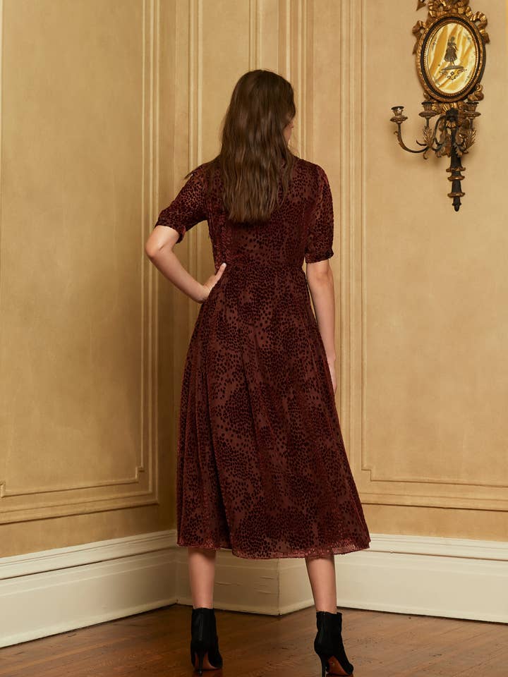 The Ivy Dress | Rust Velvet Burnout for wholesale by Black Iris