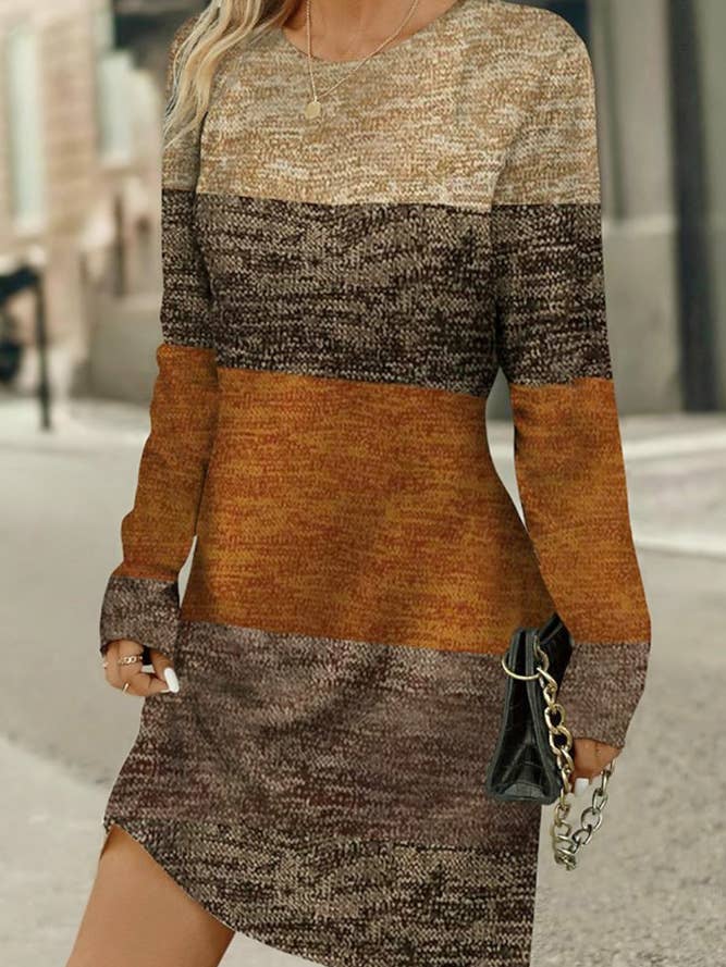 Color Block Crew Neck Long Sleeves Dresses For Women ZK1045 for wholesale by UNISHE