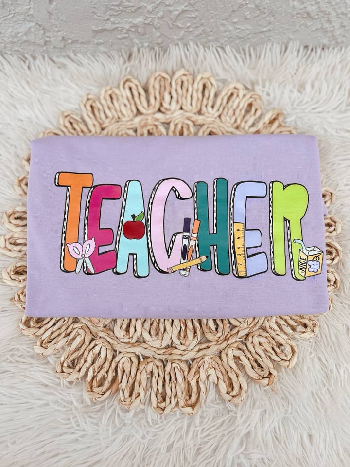 Camiseta Teacher Colorful Doodle para venta al por mayor de Signs By Aprils LLC