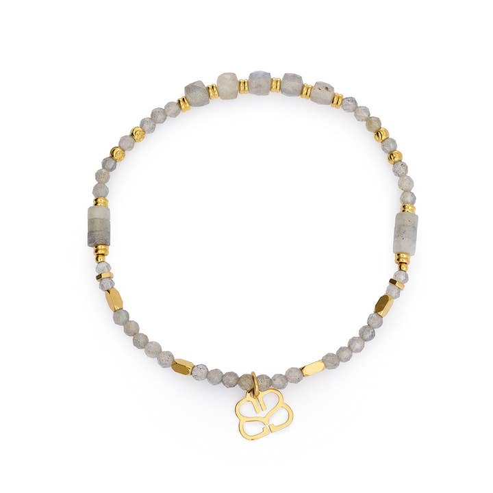 Bracciale con perline di pietra preziosa Yasmin oro e labradorite per la vendita all'ingrosso da parte di Boho Betty
