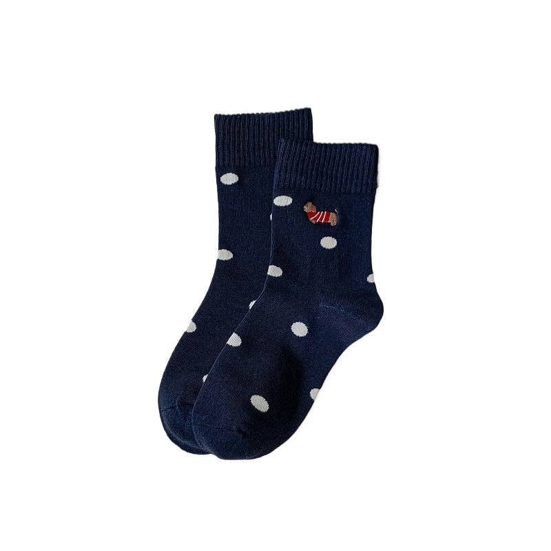 Funkyrel® Atzbranding Limited - Wholesale Sokken - Dames - Rufia - Cartoon Hond Geborduurde Gestreepte Sokken0