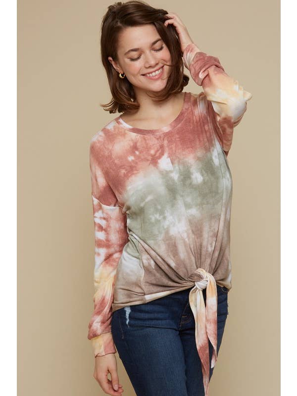 Rust Brown Mustard Tie Dye Sweatshirt With Bottom Tie - 14490T-1 for wholesale on Faire0