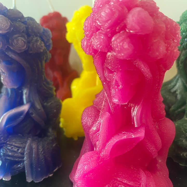 Floral Crowned Santa Muerte for wholesale by Crafts & Creations By Leanora