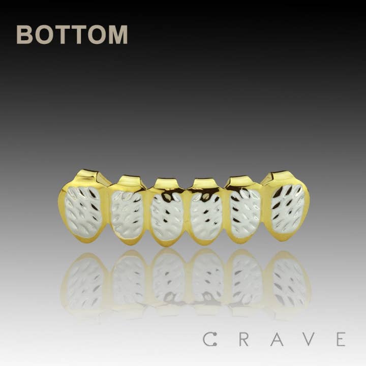 CRAVE BODY JEWELRY - Wholesale Jewelry Set - DEBOSSED TWO TONE 6 TEETH TOP&BOTTOM HIP HOP GRILLZ2