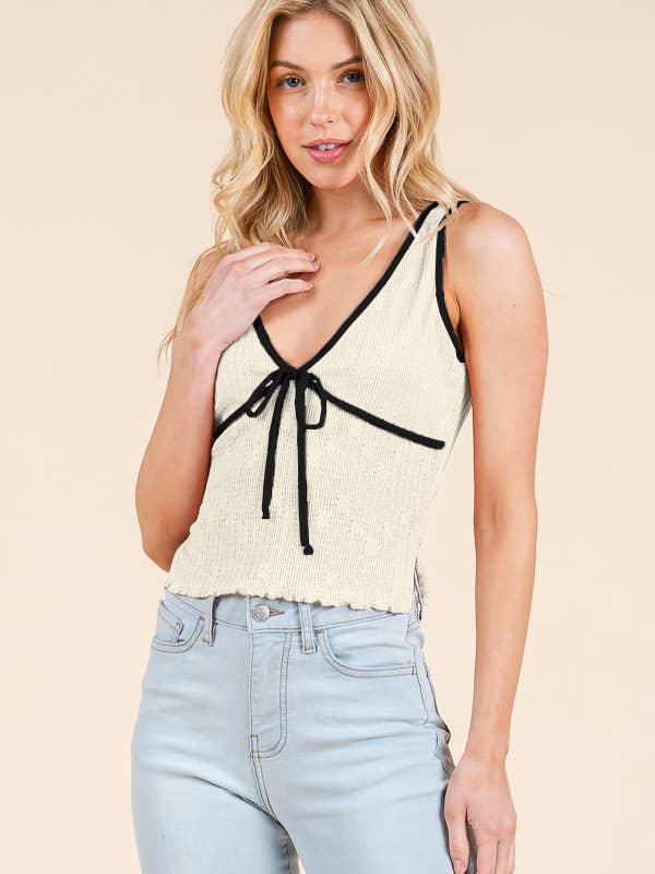 LK54351 - BINDING MERROW M/STRIK MOUWLOOS TOP voor wholesale door Heart & Hips