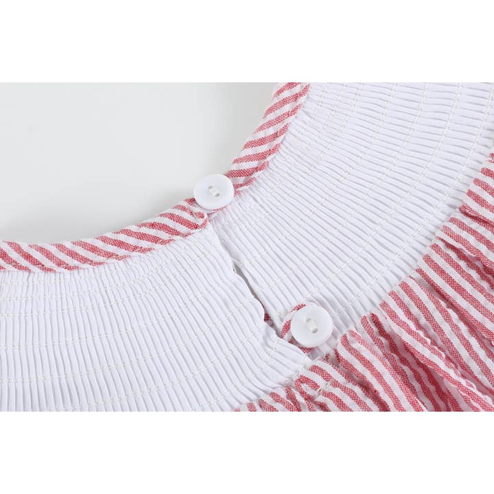 Lil Cactus - Vente Robe – enfant - Robe évêque smockée à fraises en seersucker rouge3