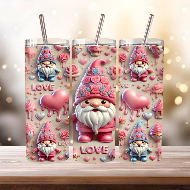 Gnome Valentine Tumbler, 20 oz. Stainless Steel for wholesale by Stencil Art Canada