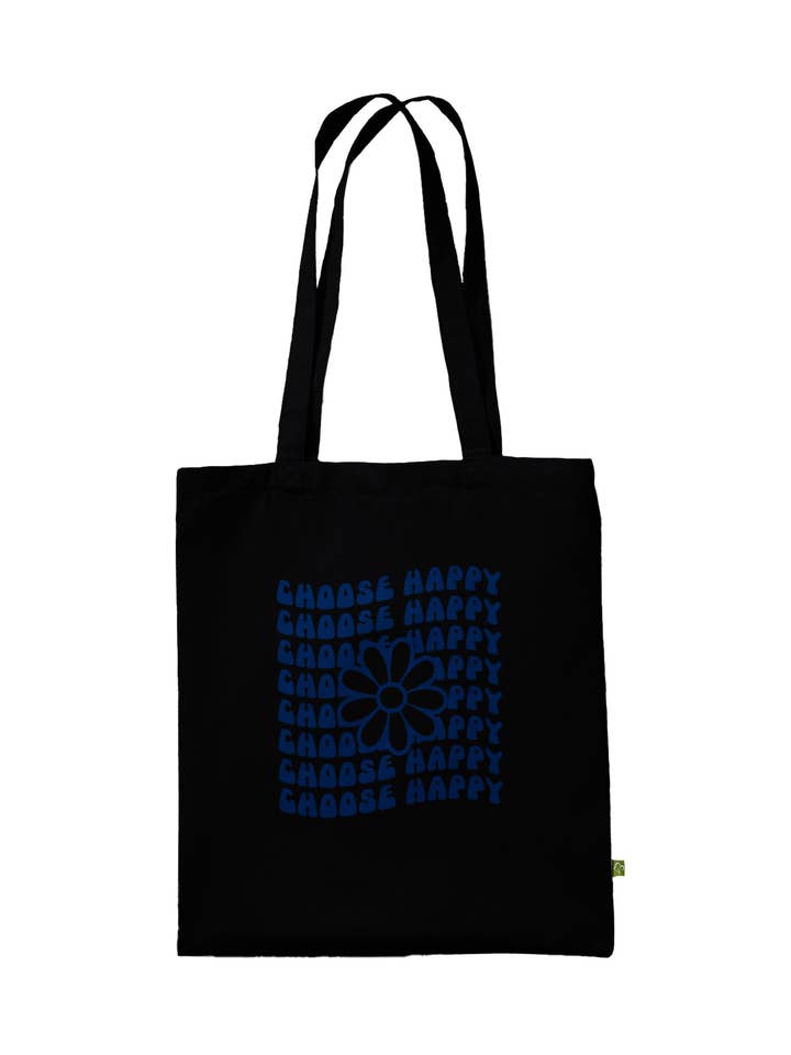 Blue Choose Happy Premium Tote Bag for wholesale by Totes Adore You