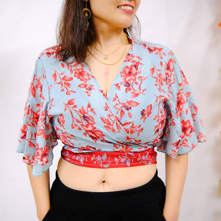 Wrap Crop Top de Meia Manga Boho por atacado de Karma Nepal Crafts