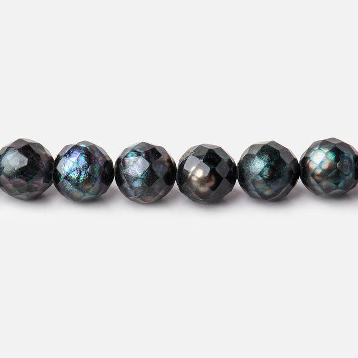 6.5mm Dark Teal Faceted Round Freshwater Pearls 16 inch 60 pieces for wholesale by Beads of Cambay