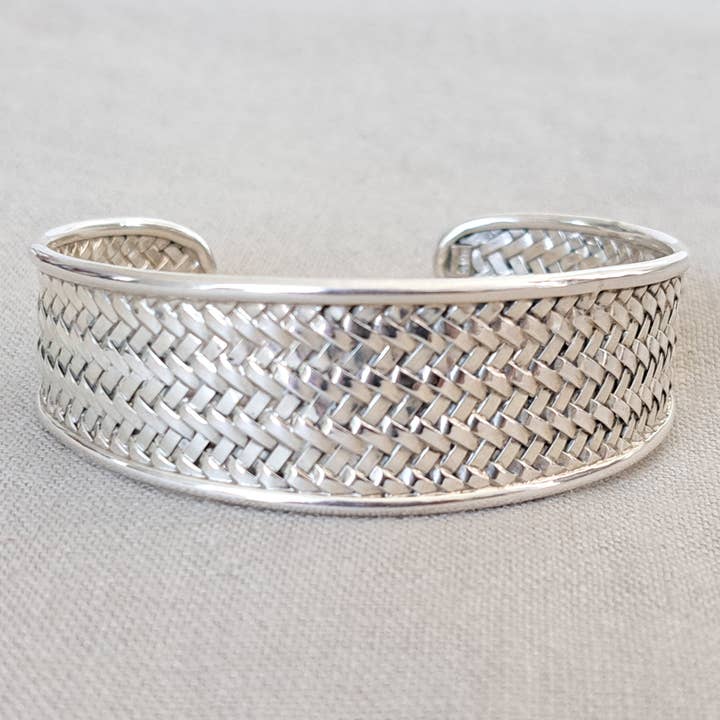 Handwoven .925 Sterling Silver Cuff Bracelet from Bali for wholesale by Dalfiya